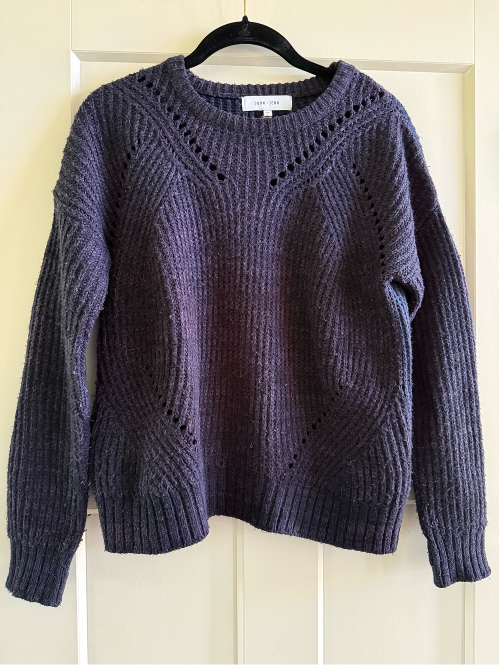 John + Jenn Deep Purple Textured Crewneck Sweater